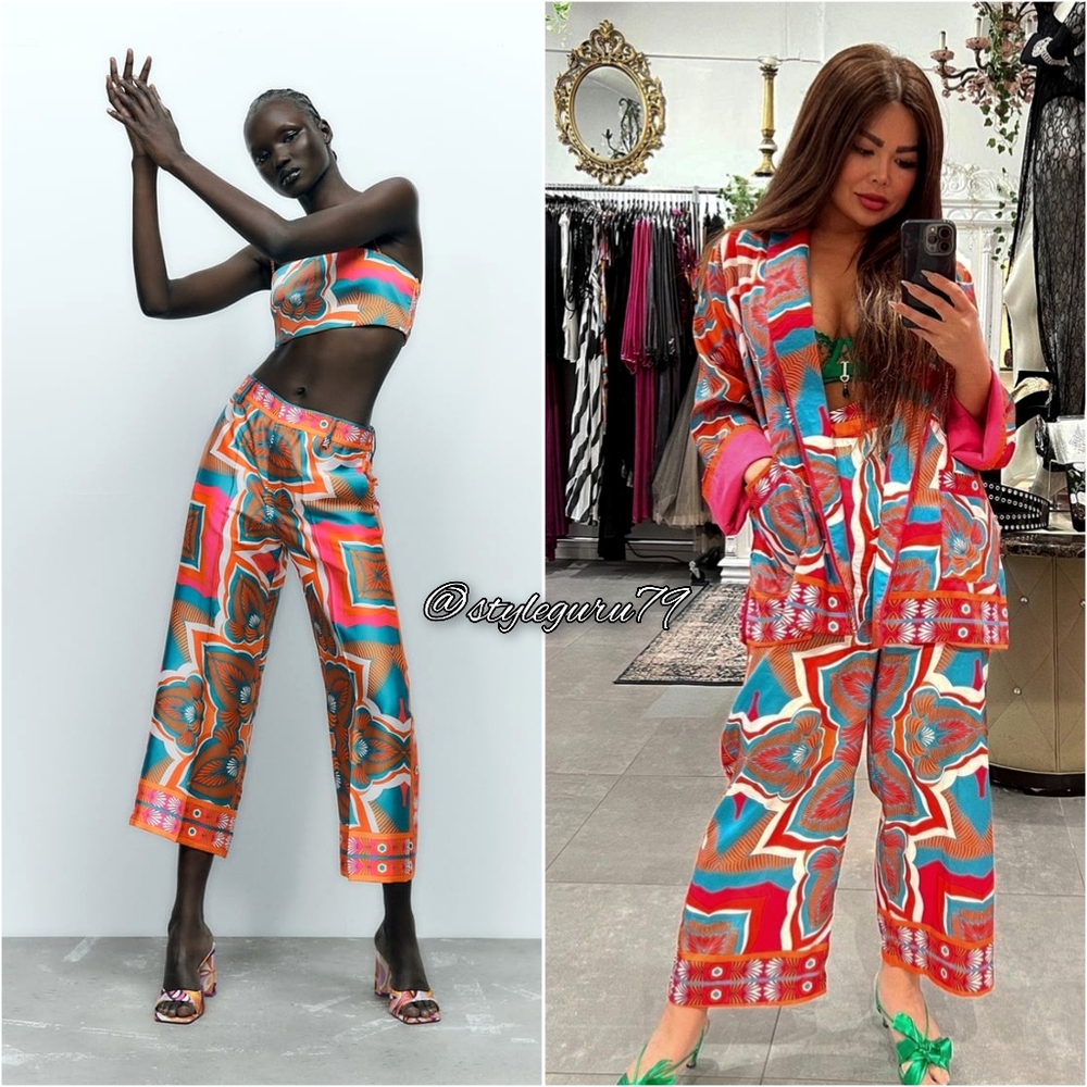NWT, ZARA, PRINTED WIDE LEG TROUSERS - Picture 2 of 4